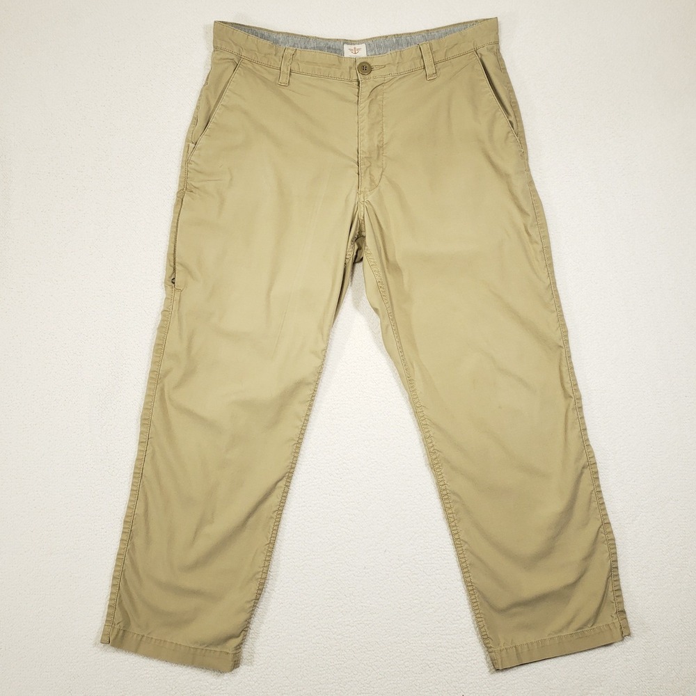 Dockers Chino Pants Men 34x29 Tan Stretch Side Zip Pocket Relaxed Leg Trousers